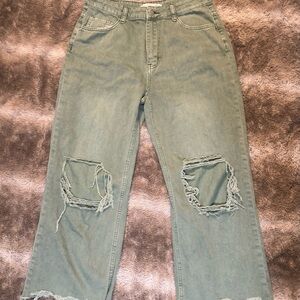 Altar'd State Distressed Cropped Jeans in Light Green